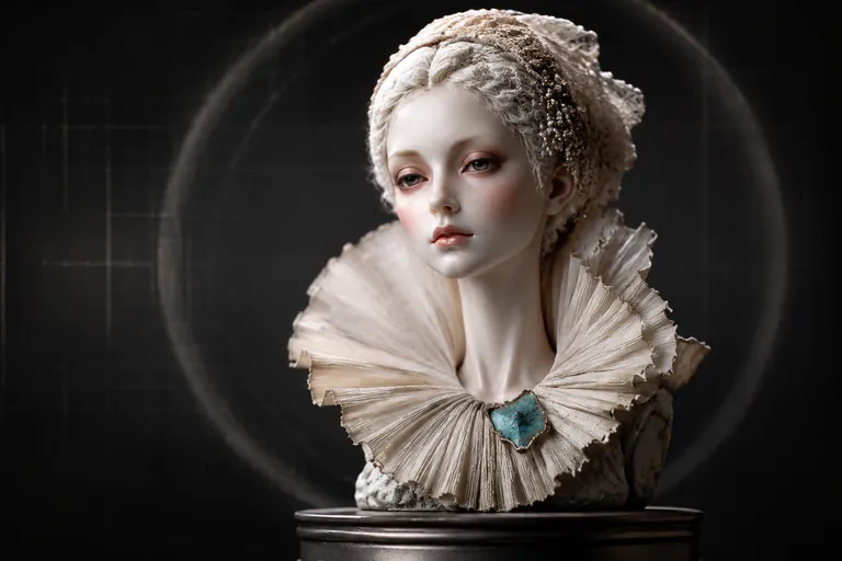 Aurora, a porcelain art doll with a sculpted textile collar